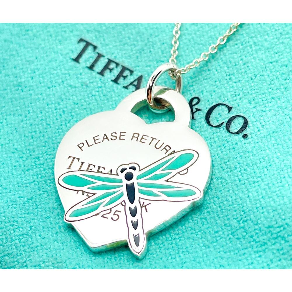 RARE Tiffany & Co. Return to Tiffany Dragonfly Heart Pendant Necklace 16-18" - Picture 4 of 13